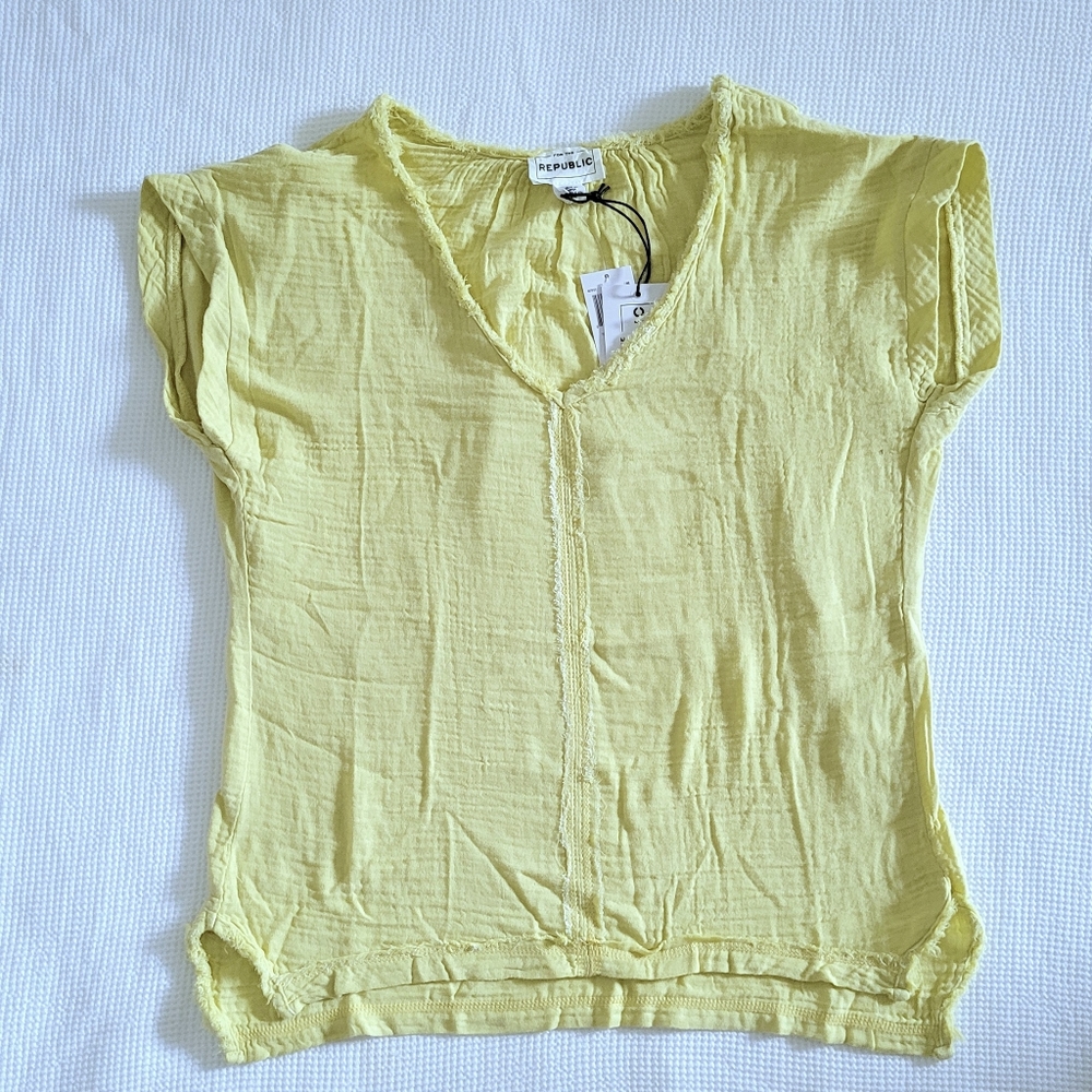 For the Republic Chartreuse V-Neck Top - NWT - Picture 9 of 13